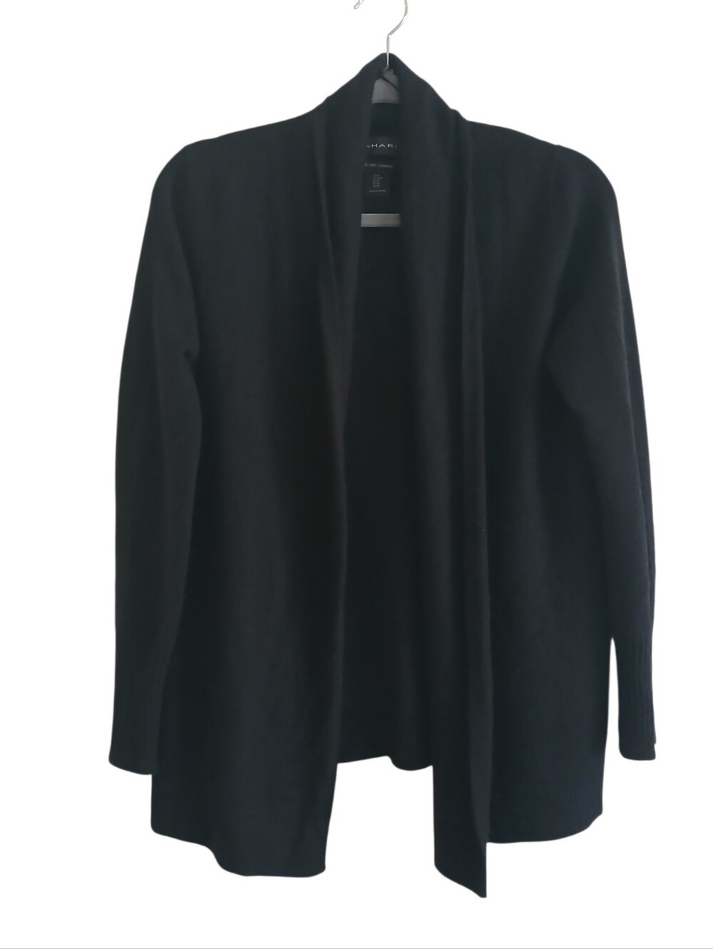 Tahari 100% 2 Ply Cashmere Open Cardigan M Black Quiet Luxury Neutral Soft